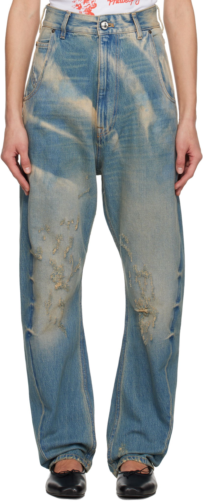 Дънки Vivienne Westwood Washed Distressed Buckle Back Jeans Синьо | 39020012-W018A-