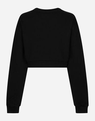 Суитчър Dolce & Gabbana Cropped Cotton Crewneck Sweatshirt with DG Logo Черно | F9P40ZHU7HVN0000, 1