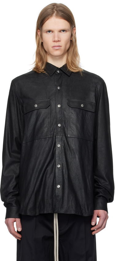 Риза Rick Owens Rick Owens Hollywood Megablister Lamb Leather Overshirt Черно | RU01E5729 LBA, 0