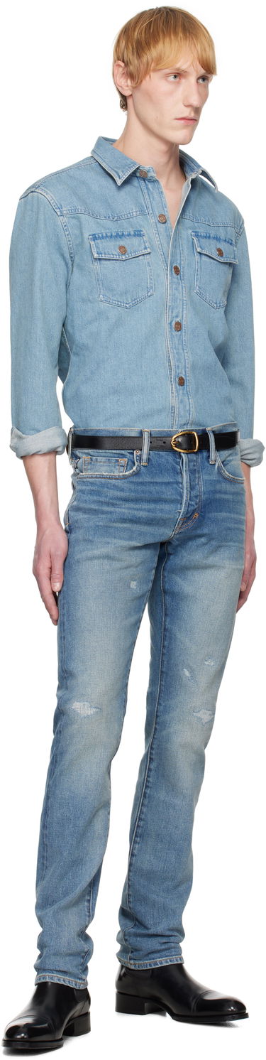 Дънки Tom Ford TOM FORD Selvedge 'Rip And Repair' Straight Fit Jeans Синьо | DPH001-DMC060S25, 4