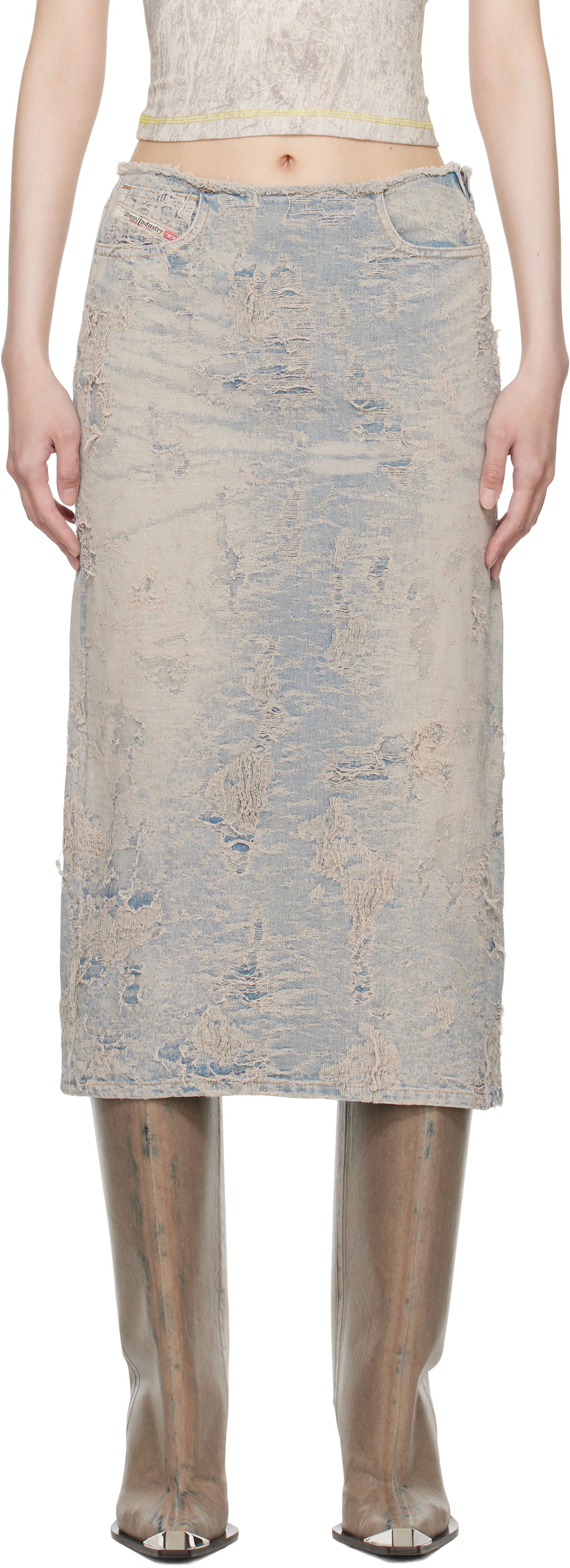 Пола Diesel Distressed Denim Midi Skirt Синьо | A16490 007Y5, 0