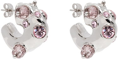 Обеци Dries Van Noten Silver & Pink Embellished Earrings Бургунди | 242-018230-055, 1
