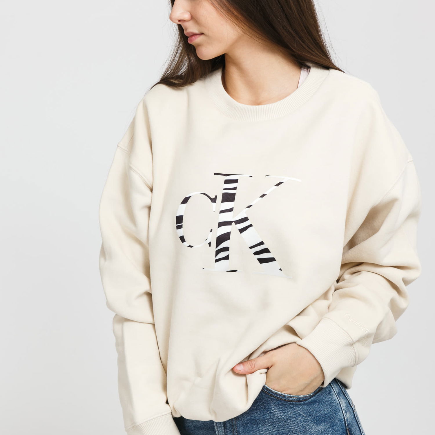 Суитчър CALVIN KLEIN W Zebra CK Crew Neck Бежово | J20J214815 AEO, 1