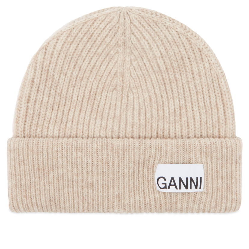 Шапка GANNI Light Structured Rib Knit Beanie Бежово | A5369-SAND