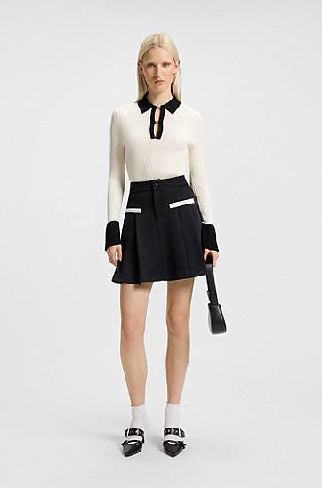Поло тениска BOSS Knit Polo Shirt with Contrast Collar and Cuffs Бяло | 50542608, 1