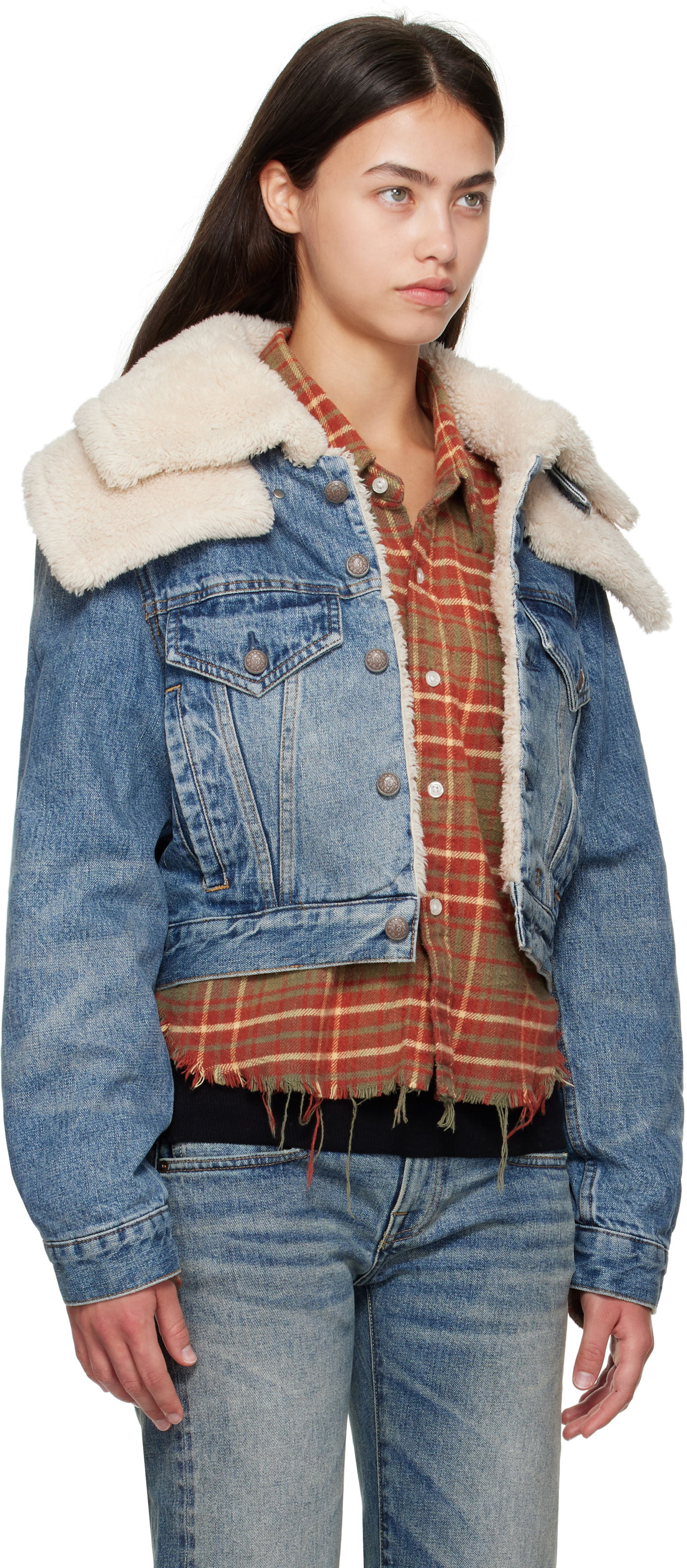 Яке R13 R13 Double Collar Sherpa Trucker Jacket Синьо | R13WD181-D344A, 1