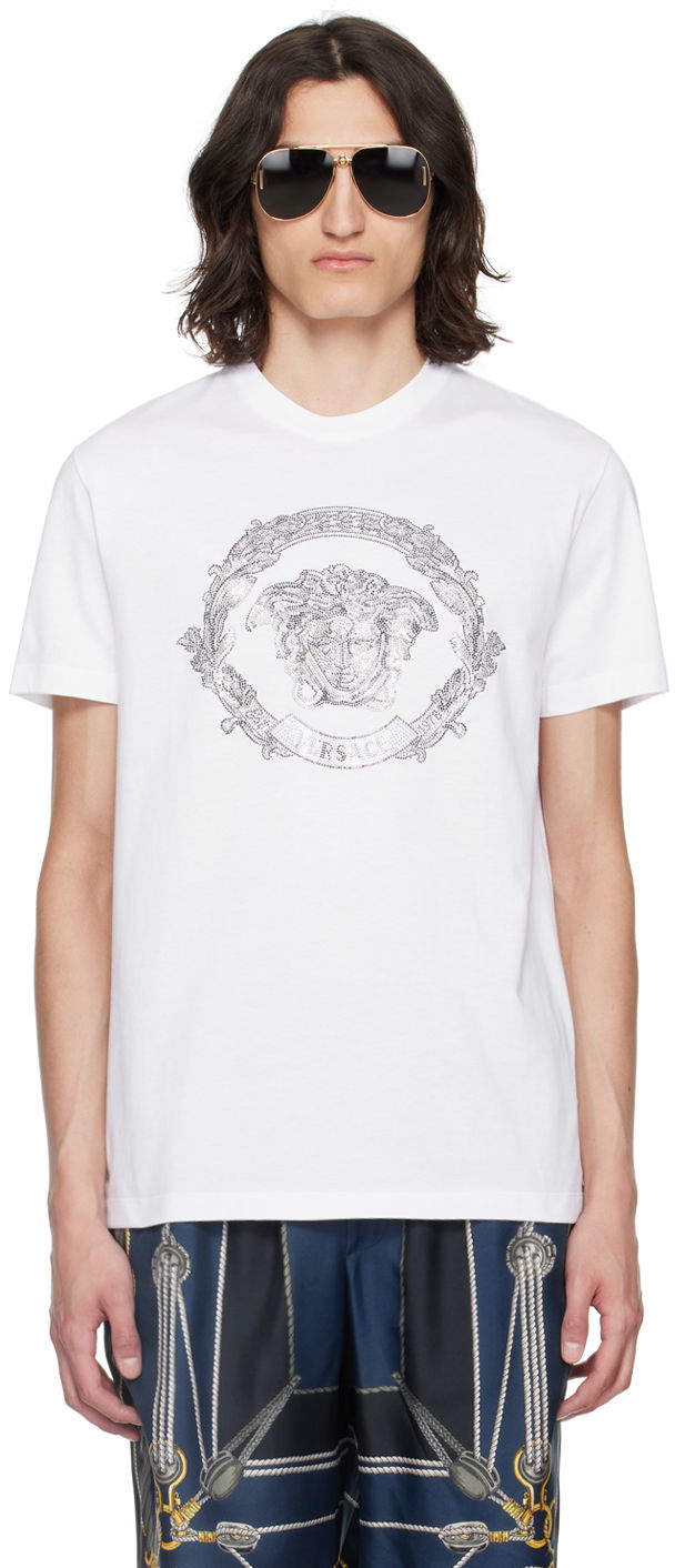 Тениска Versace White Medusa Cartouche T-Shirt Бяло | 1013944_1A10848