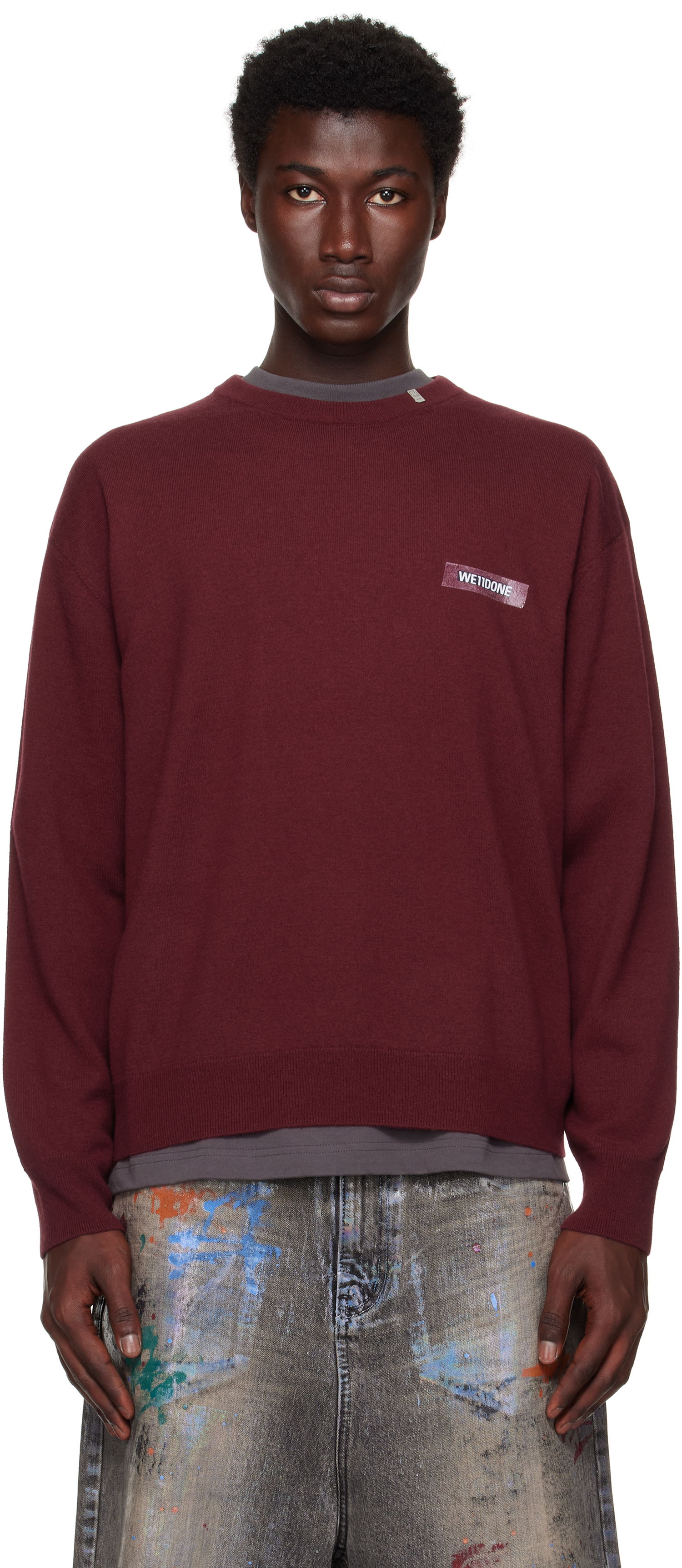 Пуловер We11done We11done Logo Knit Pullover Sweater Бургунди | WD-KO2-25-651-U-WN, 0