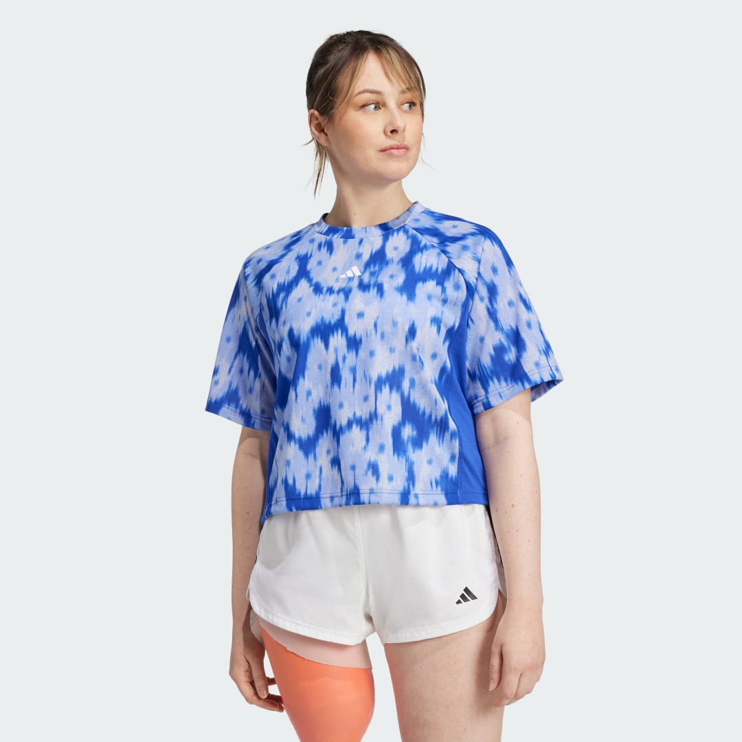 Съкратен топ adidas Performance Train Essentials Tie-Dye Cropped Training T-Shirt Синьо | JF3165, 0