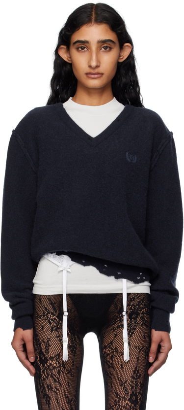 Пуловер Balenciaga Balenciaga Laurel Classic Inside-Out V-Neck Sweater Тъмно синьо | 828163T4149, 0