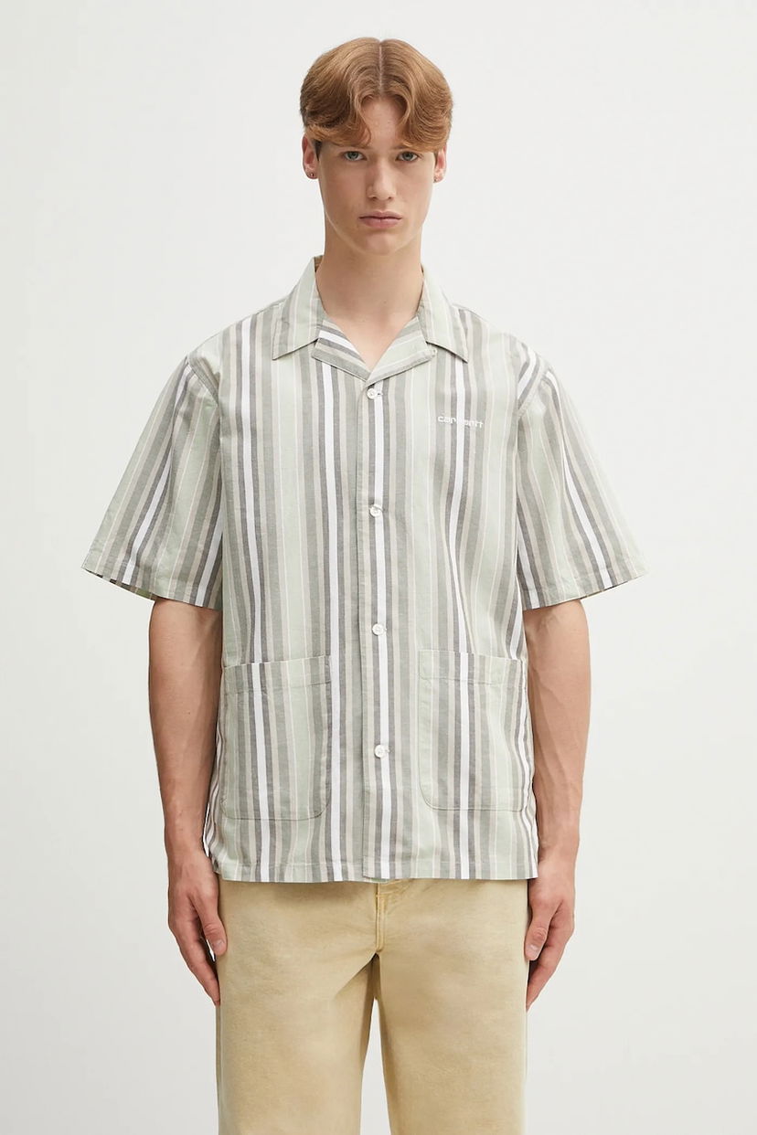Риза Carhartt WIP Folsey Striped Short-sleeve Relaxed Camp Collar Linen Blend Shirt Многоцветен | I035154.3G7XX
