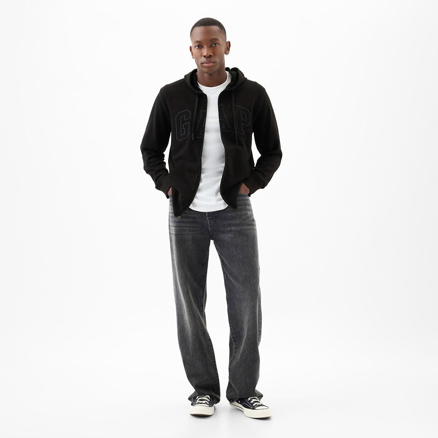 Суитчър GAP French Terry Fullzip Logo Hoodie True Black Черно | 868454-00, 1