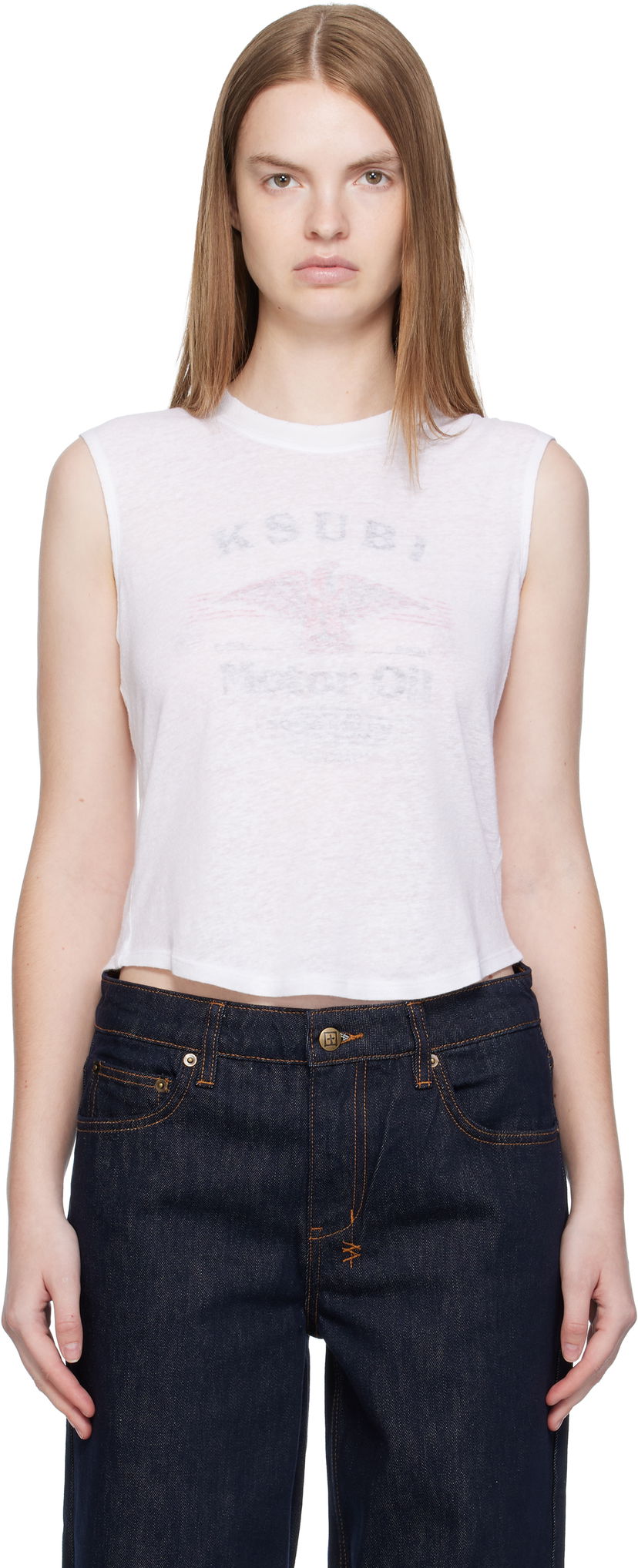 Потник Ksubi Ksubi Motor Oil Moss Cropped Tank Top Бяло | WFA25TA003