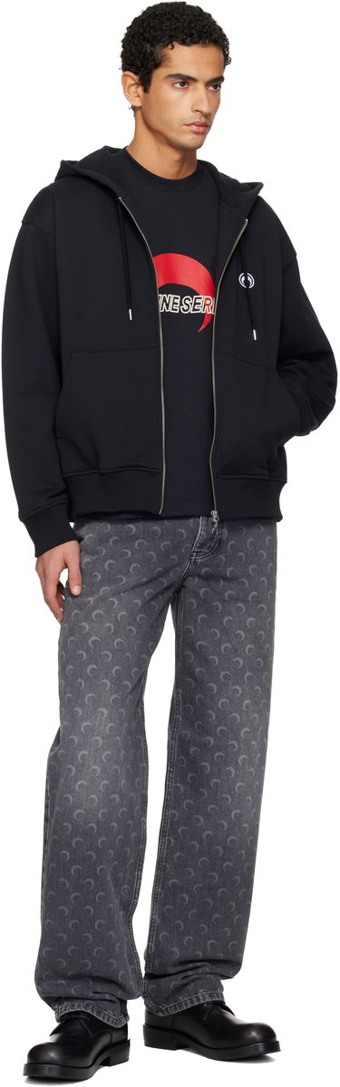 Суитчър Marine Serre Moon Logo Zipped Hoodie Черно | UST017BCJER0013, 3