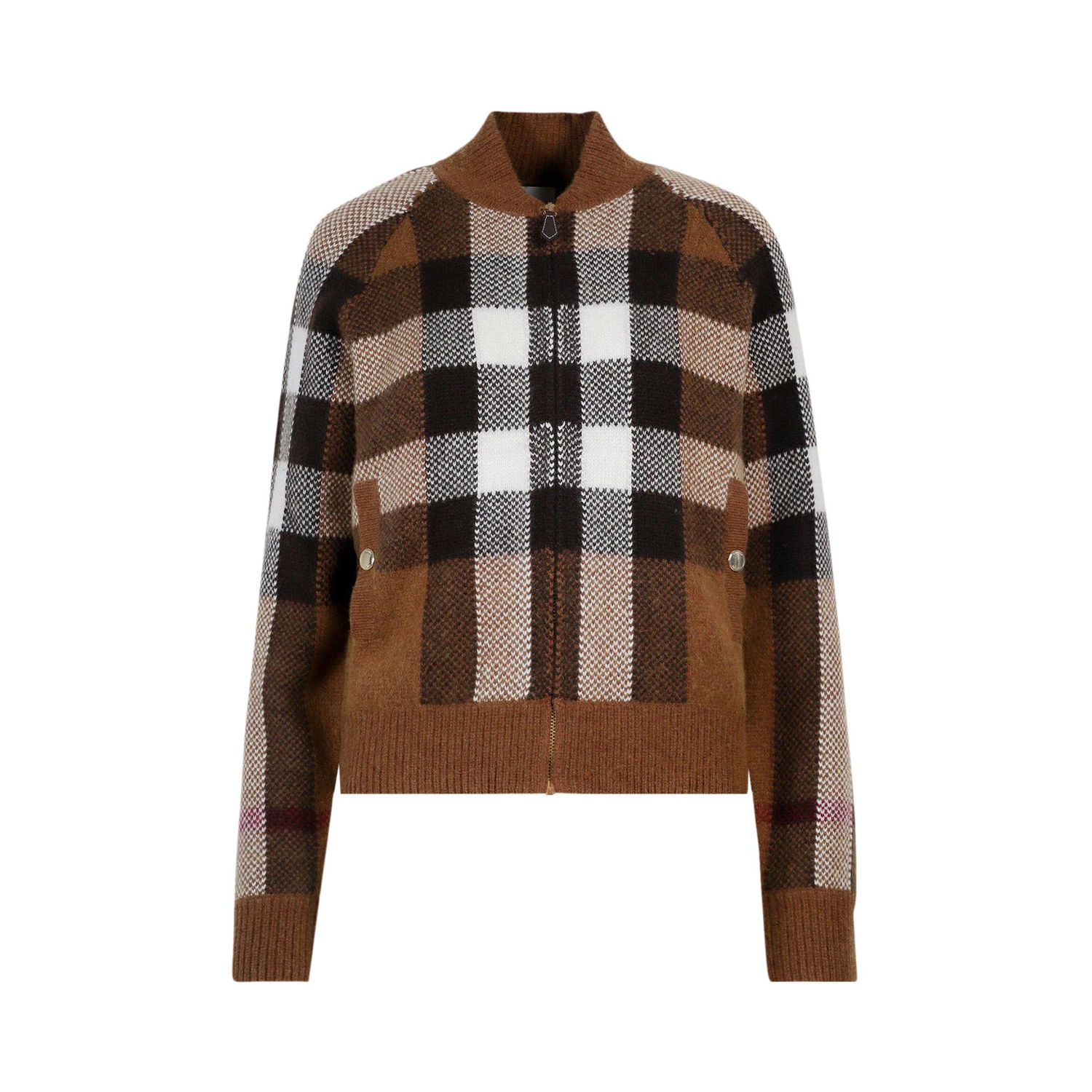 Яке бомбър Burberry Intarsia Check Bomber Jacket Кафяво | 8048445, 1