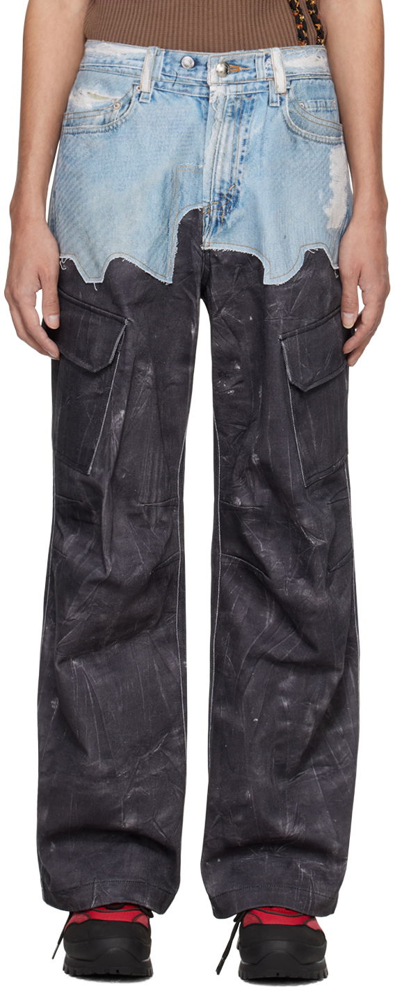 Карго панталони Andersson Bell Andersson Bell Printed Two-Tone Wavy Seam Denim Cargo Pants Сиво | apa703m, 0
