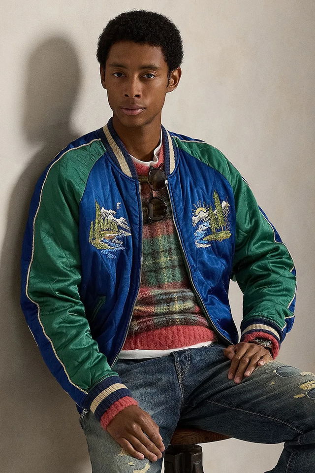 Bomber Jacket TAKIHYO SATIN.SVNR with Embroidered Scenic Details