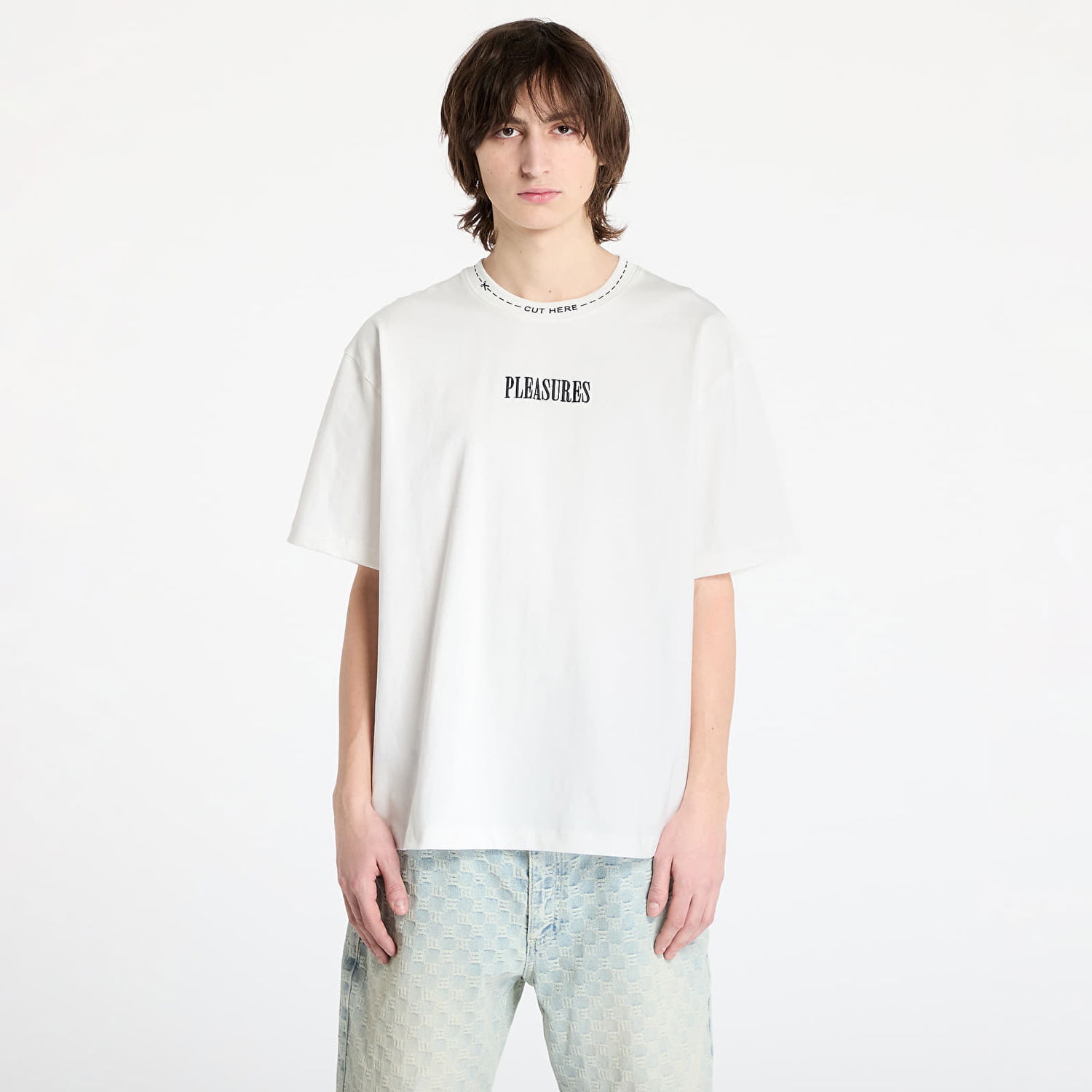 Тениска Pleasures PLEASURES Cut Here Heavyweight T-Shirt Бяло | P25SP027 WHITE, 0