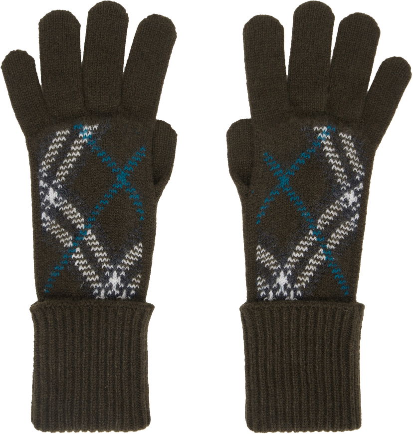 Ръкавици Burberry Check Cashmere Blend Gloves Зелено | 8098892