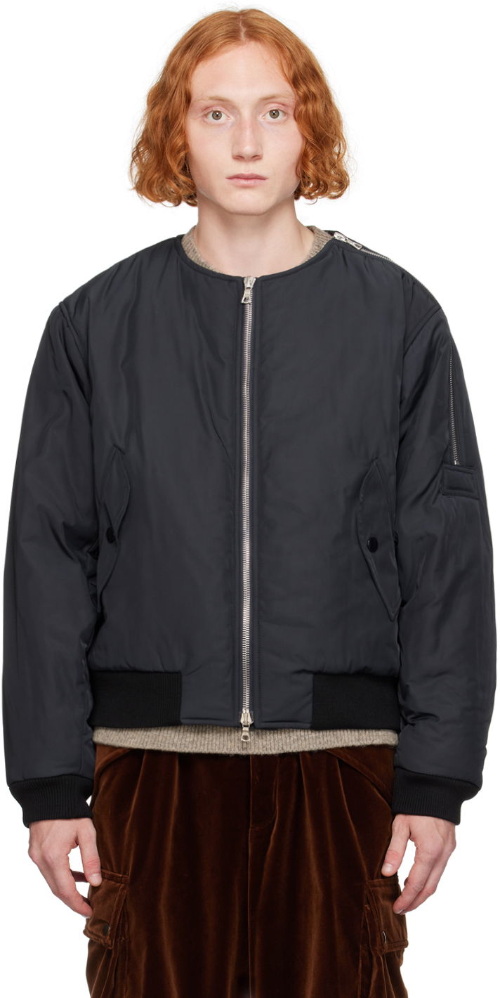 Яке бомбър Dries Van Noten Navy Collarless Bomber Jacket Черно | 242-020527-9196