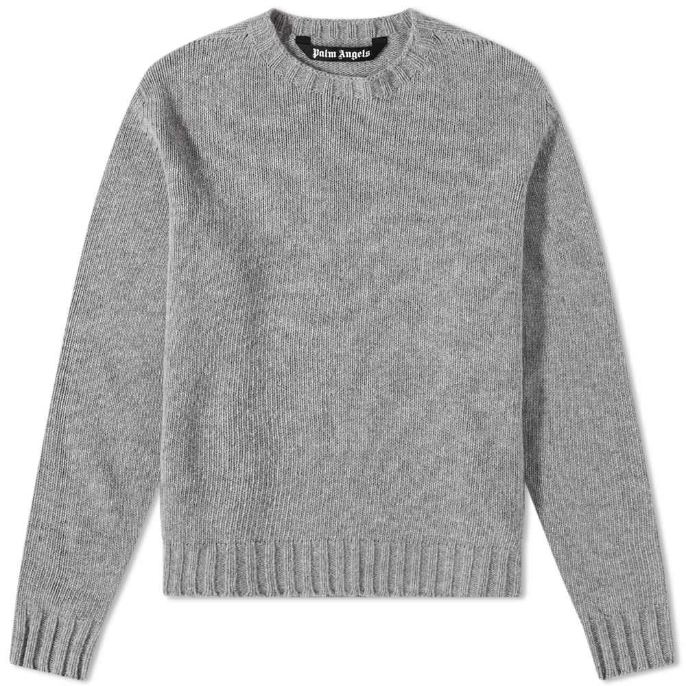 Пуловер Palm Angels Curved Logo Crew Knit Melange Grey/White Сиво | PMHE027C99KNI0010801, 0