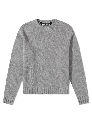 Пуловер Palm Angels Curved Logo Crew Knit Melange Grey/White Сиво | PMHE027C99KNI0010801