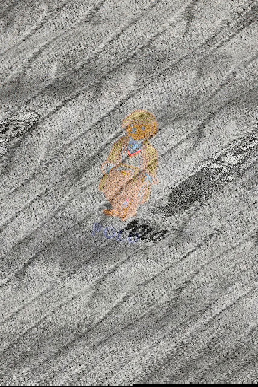 Шал Polo by Ralph Lauren Cable-Knit Wool Scarf with Polo Bear Appliqué Сиво | 449P08823, 1
