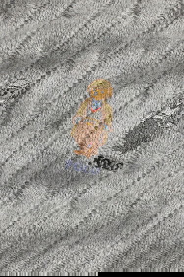 Шал Polo by Ralph Lauren Cable-Knit Wool Scarf with Polo Bear Appliqué Сиво | 449P08823, 1