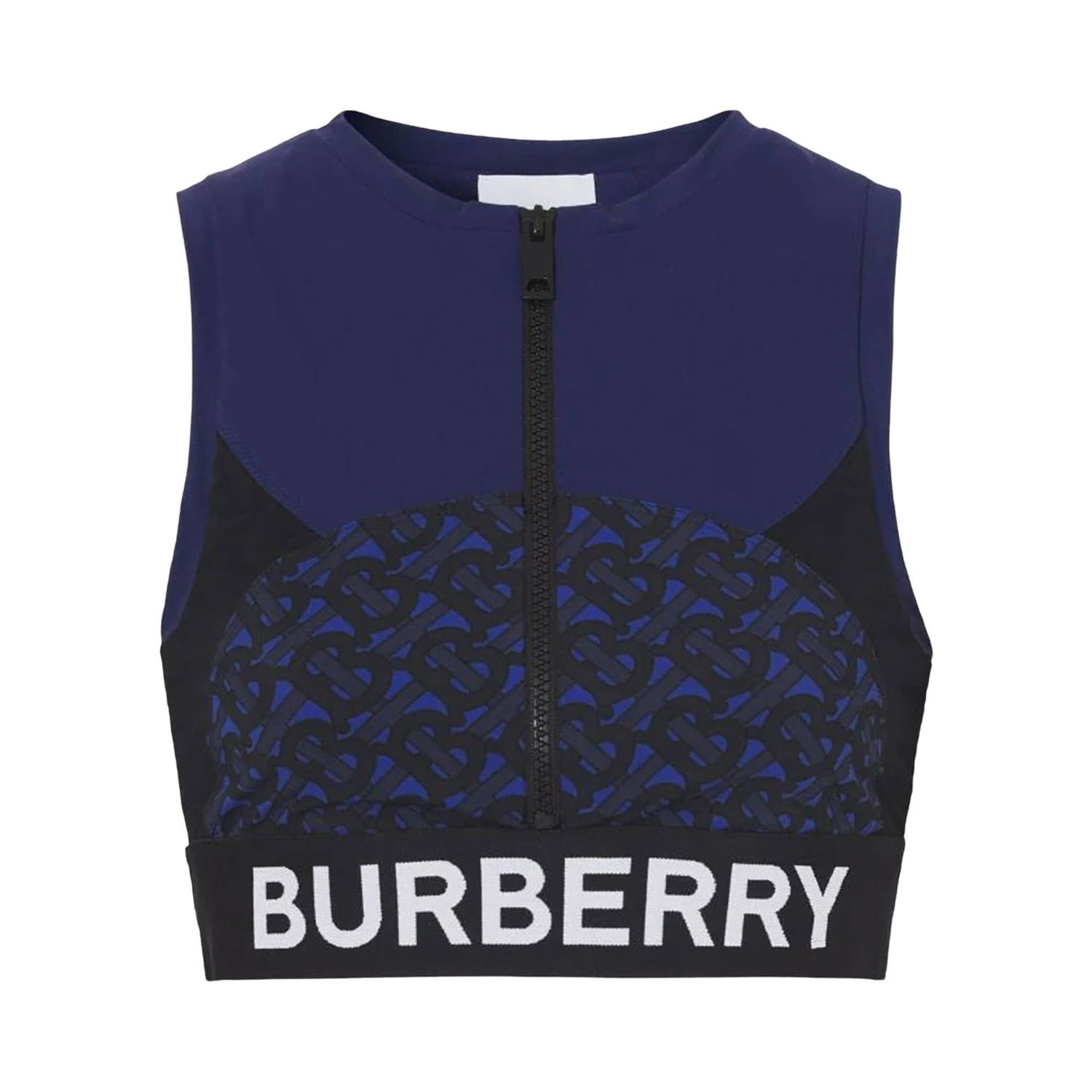 Съкратен топ Burberry Tb Monogram Print Zipped Crop Top Тъмно синьо | 8047656, 1