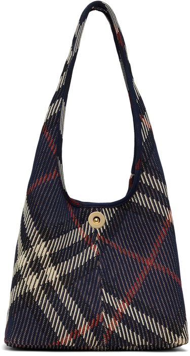 Дамска чанта Burberry Burberry Small Check Knitted Shoulder Bag Синьо | 8102531, 0