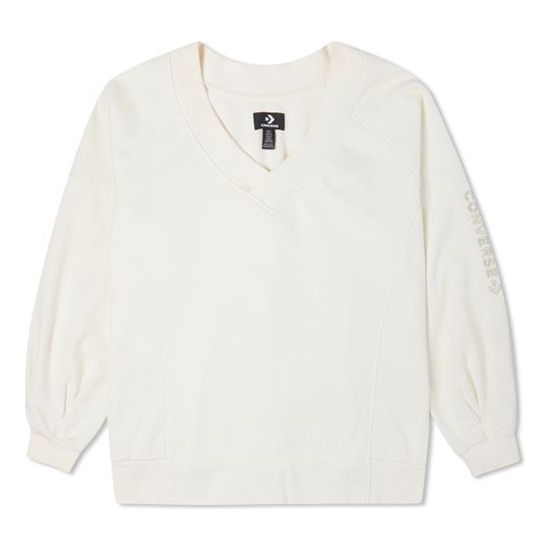 Пуловер Converse Solid Color Loose Knit V-Neck Hoodie Бяло | 10022959-A02