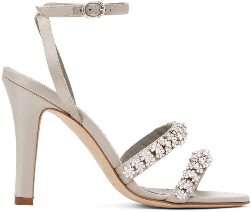 Аксесоари Manolo Blahnik Manolo Blahnik Vedada Jeweled Satin Heeled Sandals Сиво | 223-1379