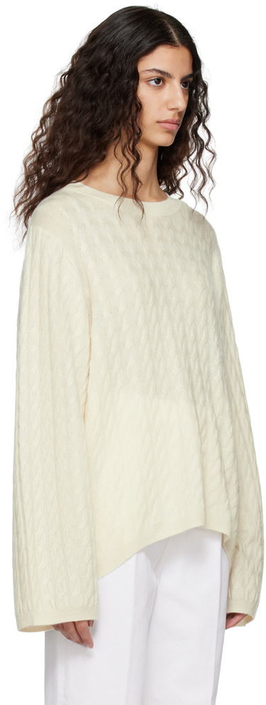 Пуловер TOTEME TOTEME Crewneck Cable Knit Sweater Бяло | 212-569-751, 1