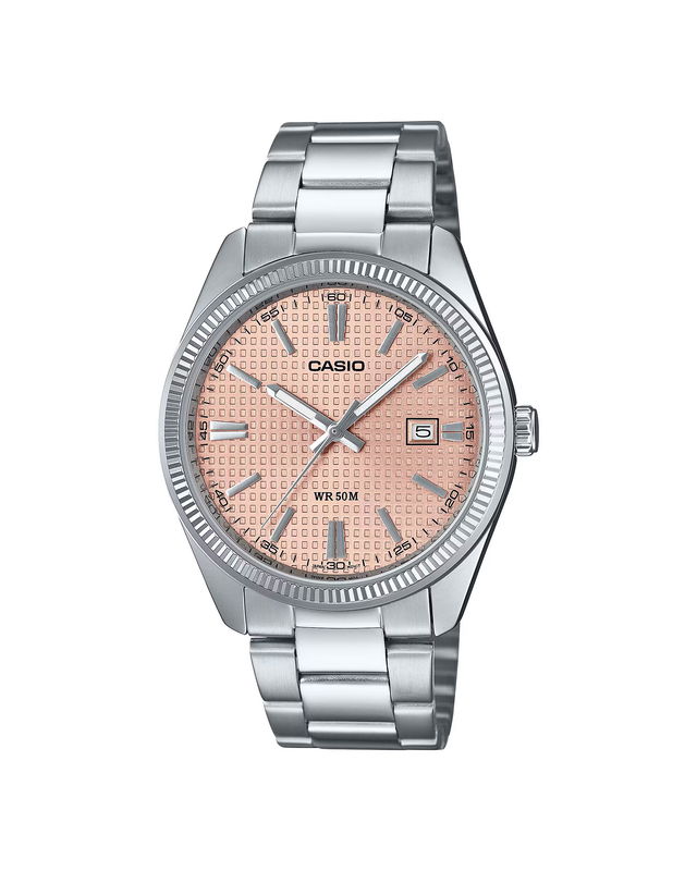 Stainless Steel Watch With Light Pink Dial