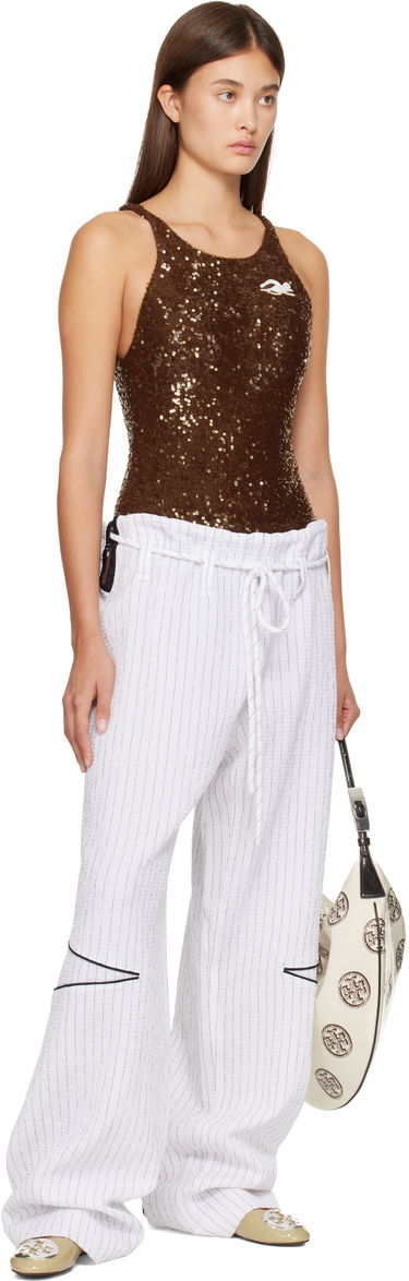 Панталони Tory Burch SSENSE Exclusive Pinstripe Crinkled Cotton Drawstring Baggy Trousers Бяло | 175600-008, 3