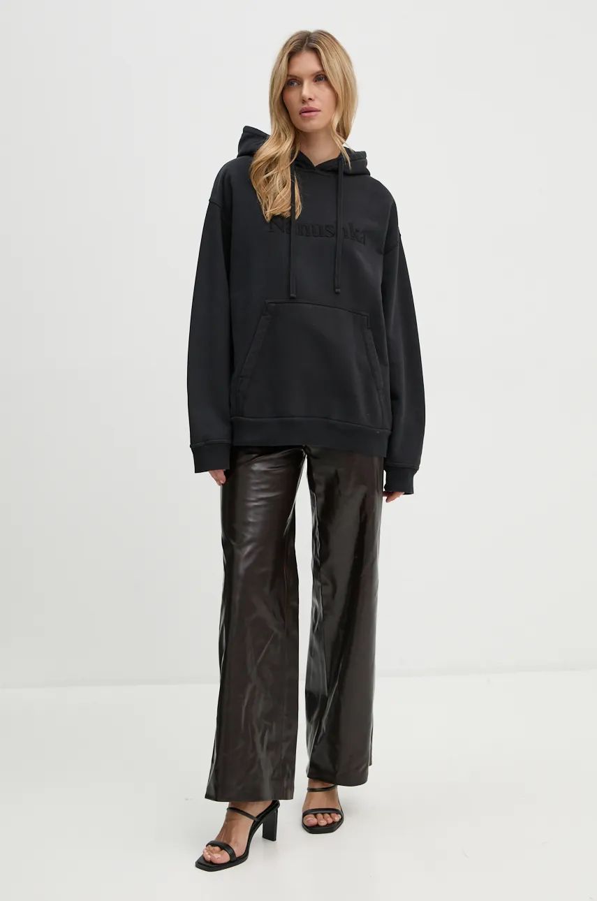Суитчър Nanushka Black Hoodie with Embroidered Logo Черно | NU24CRSH00199, 1