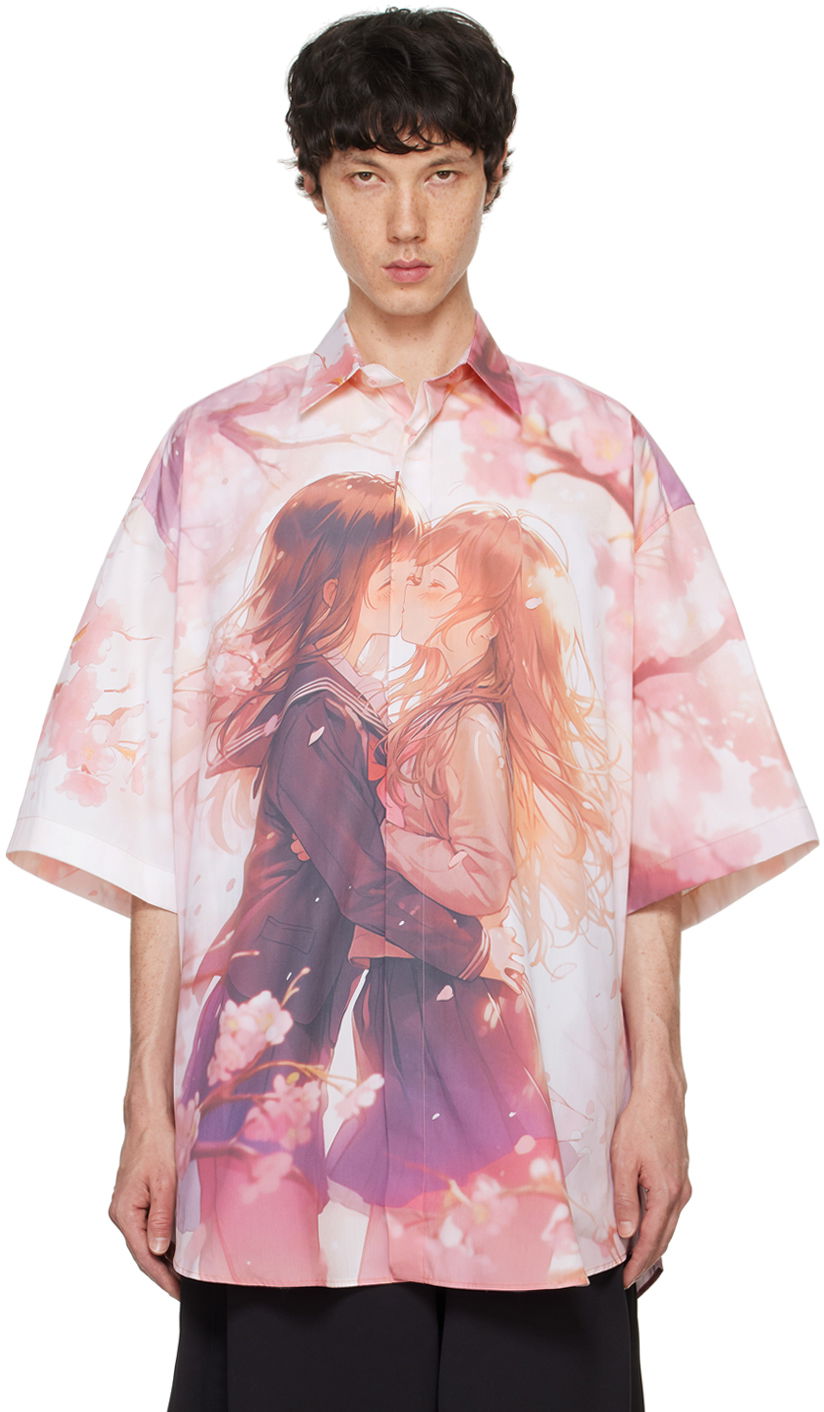 Риза VETEMENTS Pink Anime Short Sleeve Shirt Розово | UA65SH250P