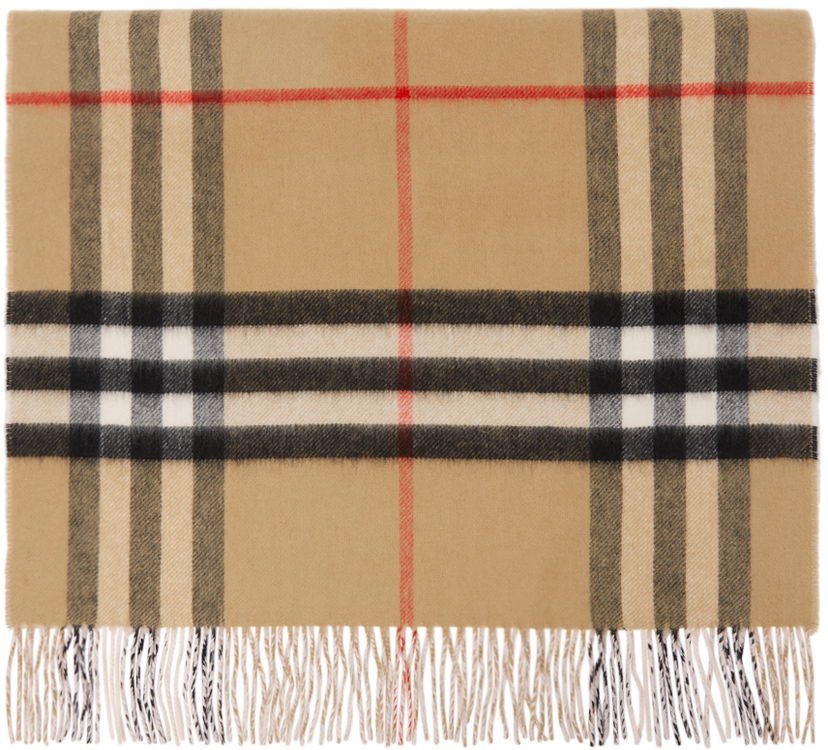 Шал Burberry Cashmere Giant Check Scarf Beige & Pink Бежово | 8035912