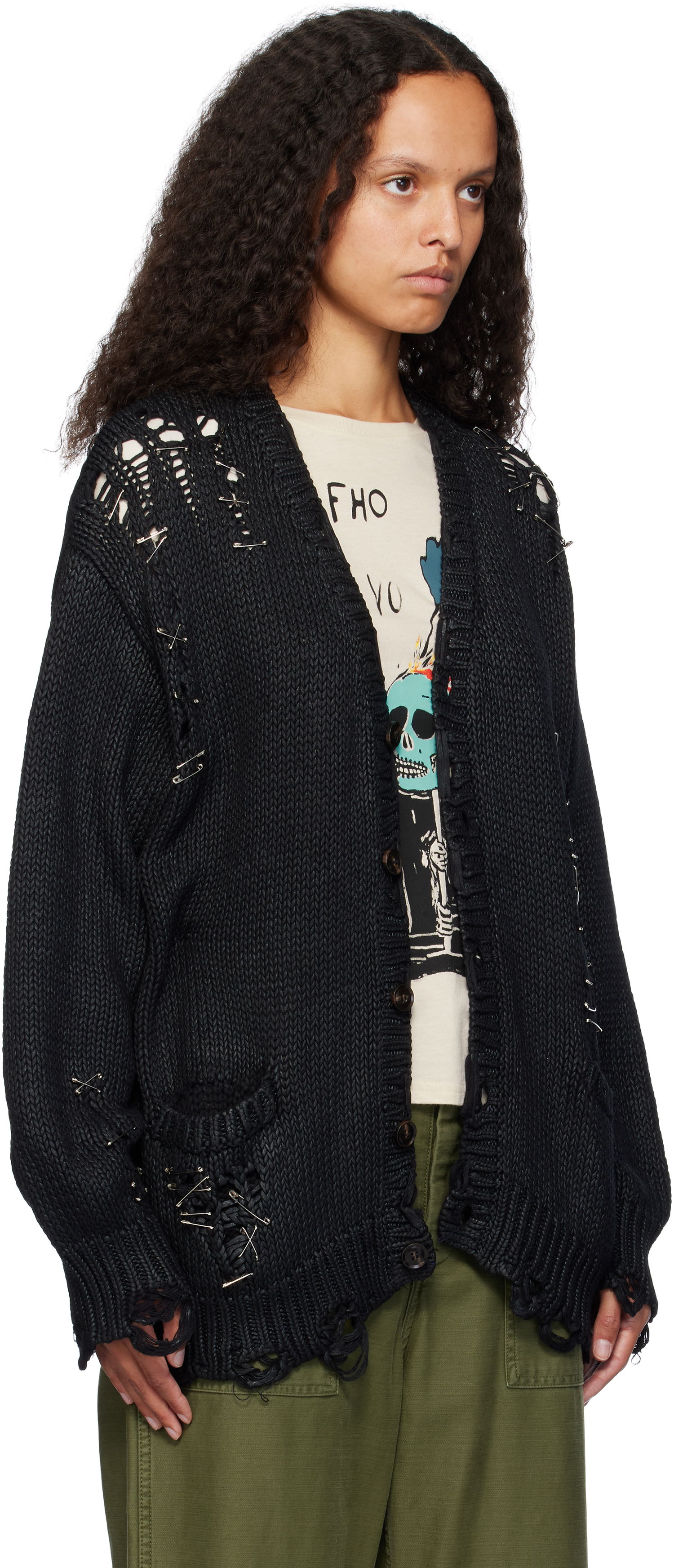 Пуловер R13 R13 Distressed Boyfriend Cardigan Черно | R13WY249 Y170A, 1