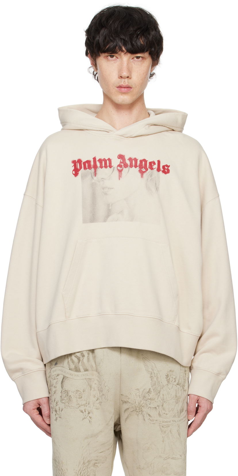 Суитчър Palm Angels Portrait Pencil Hoodie Бежово | PMBB164F24FLE0016126