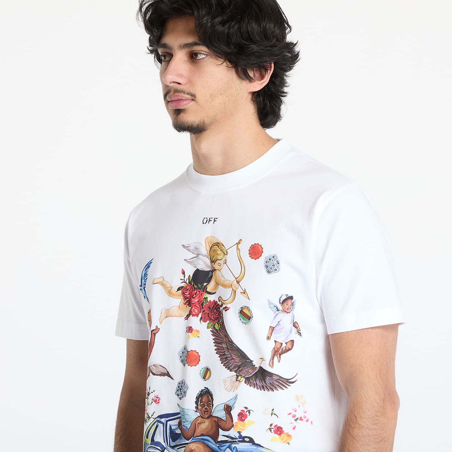Тениска Off-White Off-White Fresco Car Slim Fit Short Sleeve T-Shirt Бяло | OMAA027S25JER0030110, 1