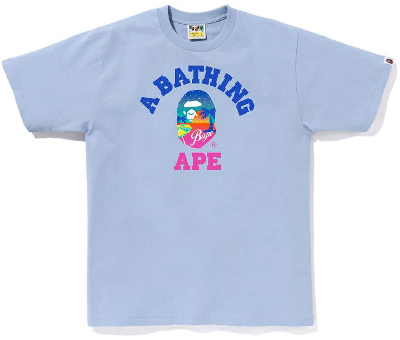 Тениска BAPE BAPE Sunset Beach College T-Shirt Size L Синьо | 001TEJ301068M-SAX, 0