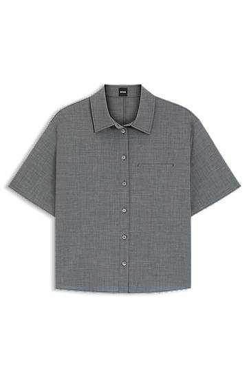Риза BOSS Cropped Virgin Wool Blouse Сиво | 50541991