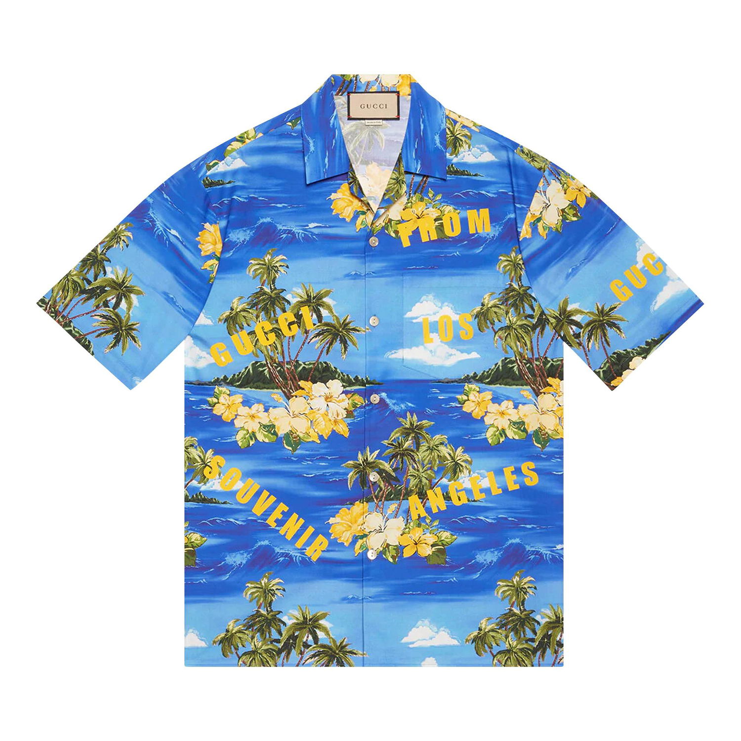 Риза Gucci Printed Cotton Poplin Bowling Shirt Синьо | 694124 ZAJSR 4464, 1