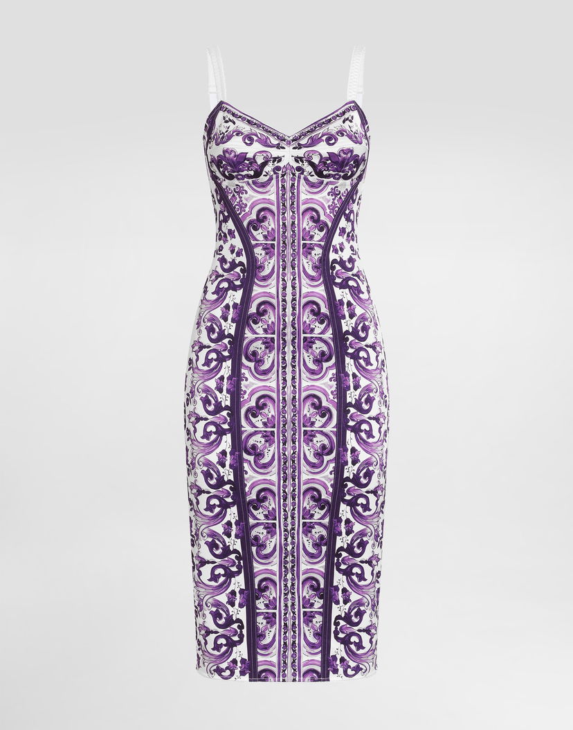 Pокля Dolce & Gabbana Dolce & Gabbana Majolica-Print Sheath Dress Лилаво | F6TZGTFPIAPIP3TN