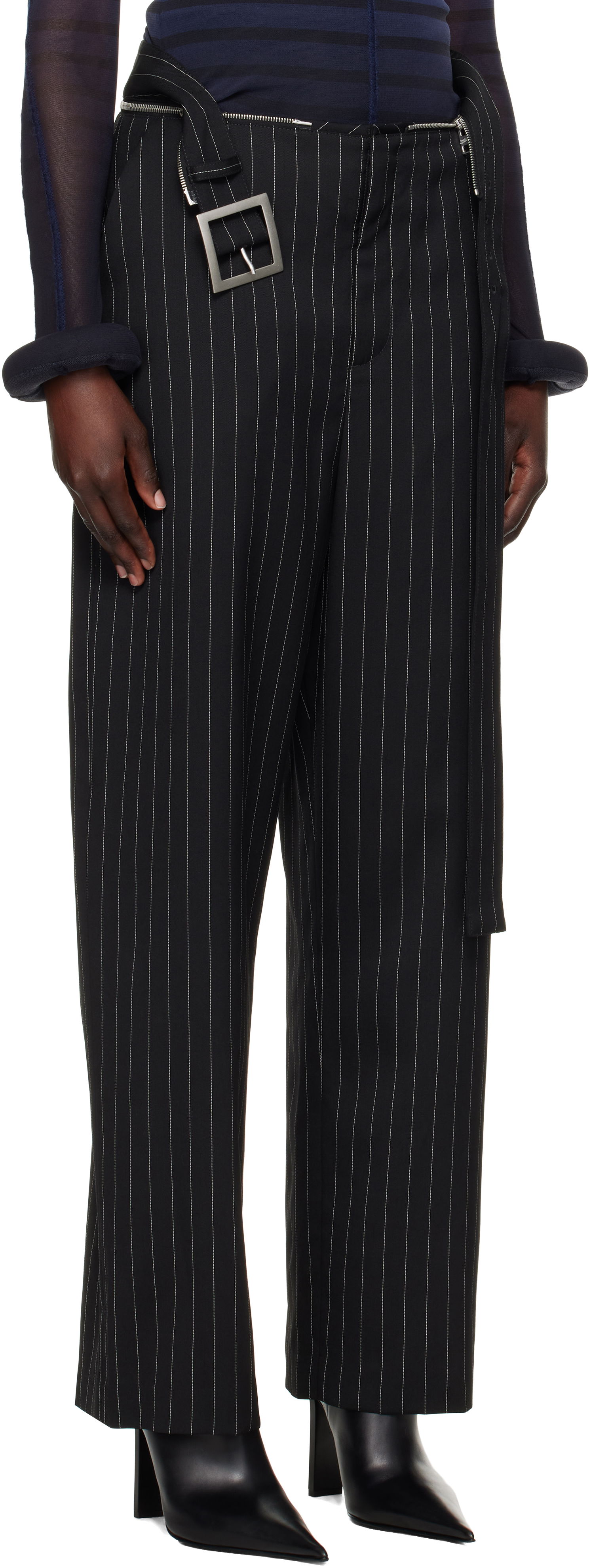 Панталони Jean Paul Gaultier Jean Paul Gaultier Pinstripe Belted Suit Trousers Черно | 25/33-F-PA178-C074-0001, 1