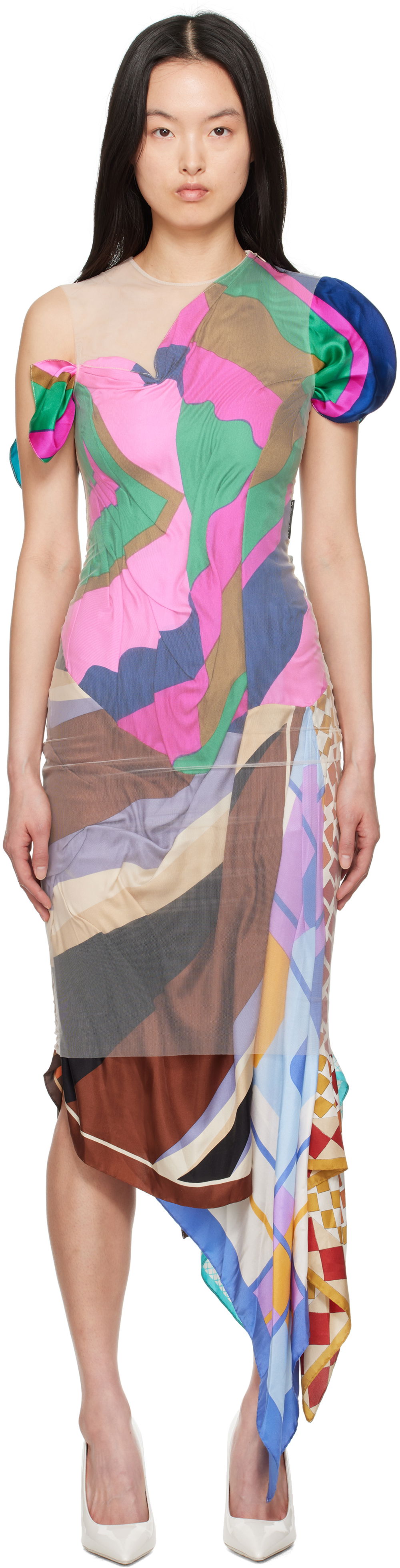 Pокля Marine Serre Marine Serre Regenerated Silk Scarves Fitted Maxi Dress Многоцветен | WDR330A UWOV0028, 0