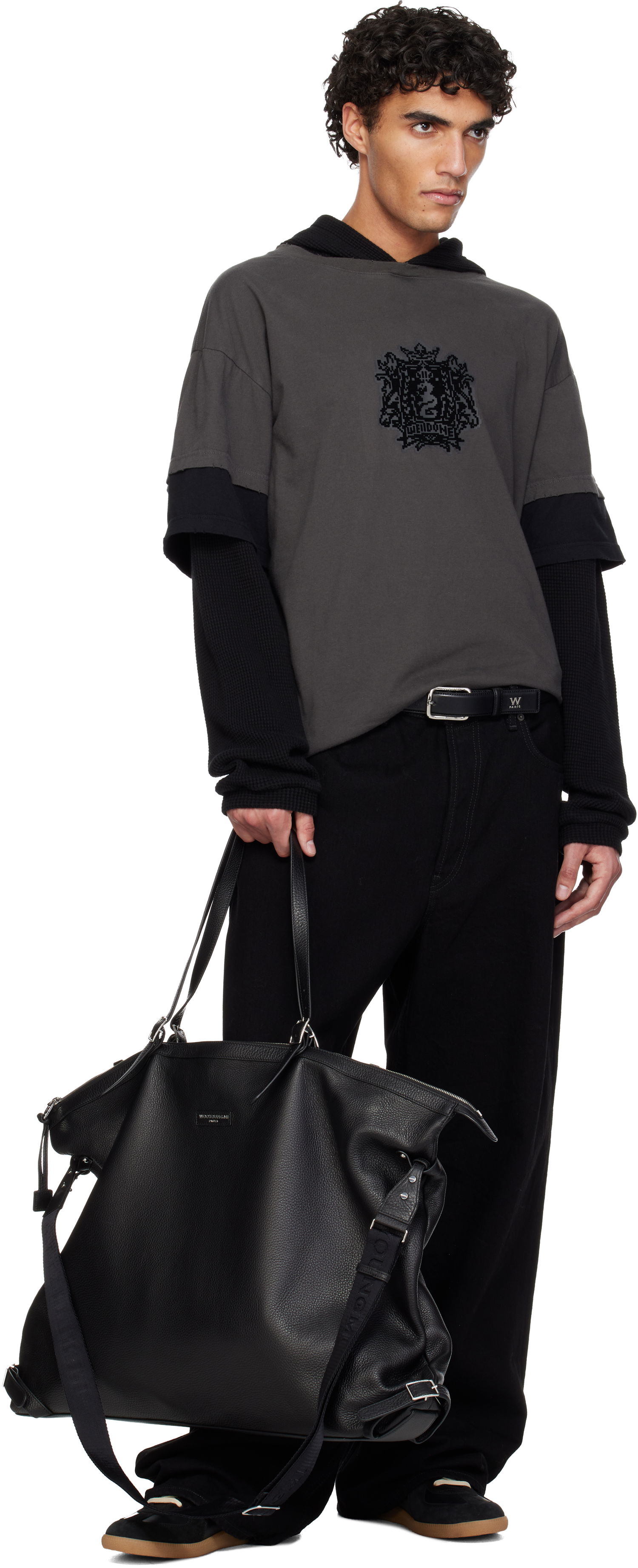 Колани WOOYOUNGMI WOOYOUNGMI Small Logo Leather Belt Черно | W253BE01, 1