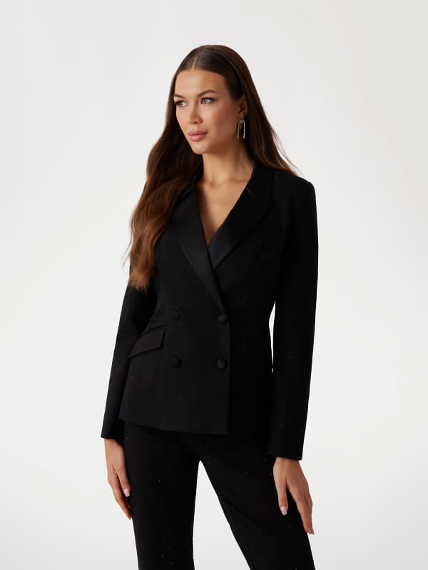 Яке GUESS Double-Breasted Glitter Blazer Черно | 5RGN096304A