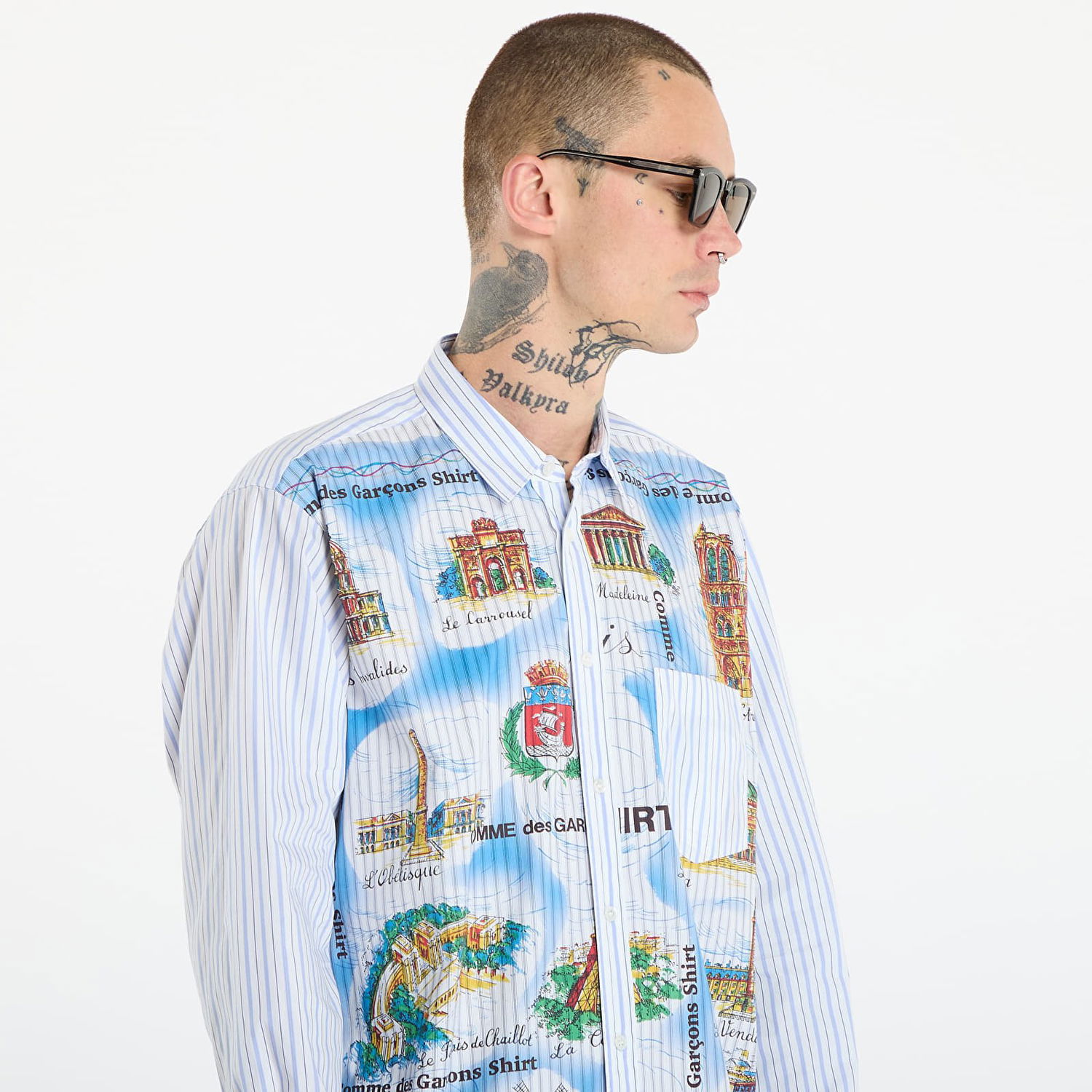 Риза Comme des Garçons Comme des Garçons SHIRT Striped Shirt With Paris Map Print Многоцветен | FP-B058-W25 White, 1